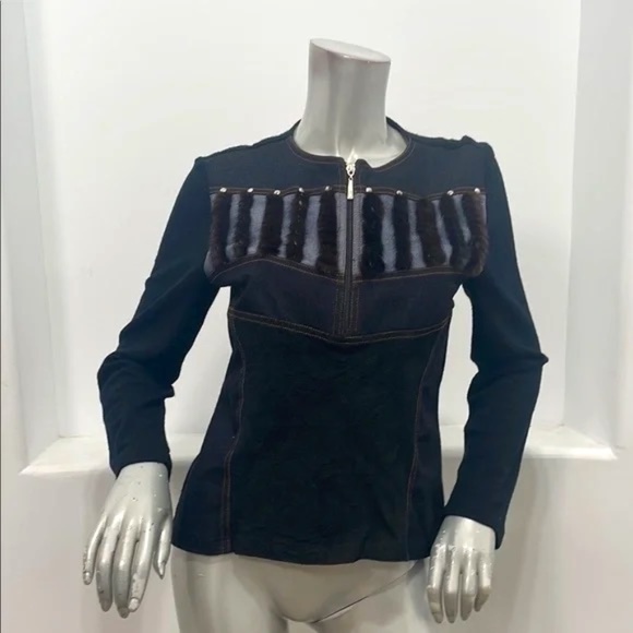 Vintage Galassia Black and Brown Fur, Denim, and Suede Jacket WOW Italy 44 RARE - Picture 7 of 15